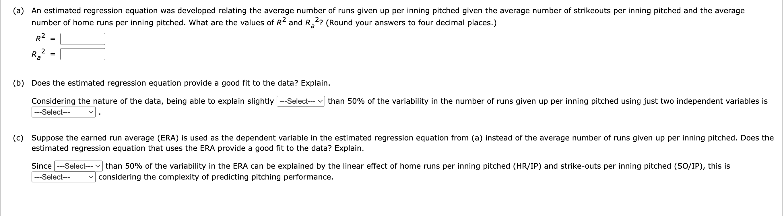 Solved Major League Baseball (MLB) pitching statistics were