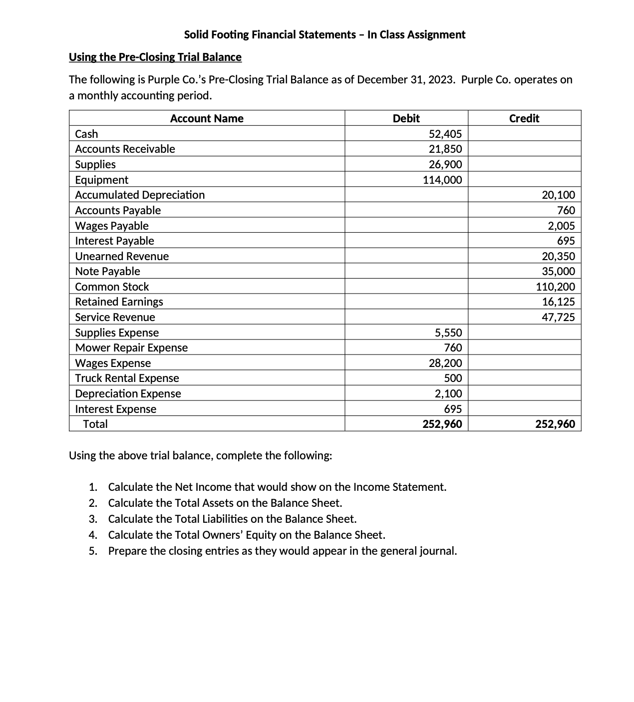 Solved Solid Footing Financial Statements In Class