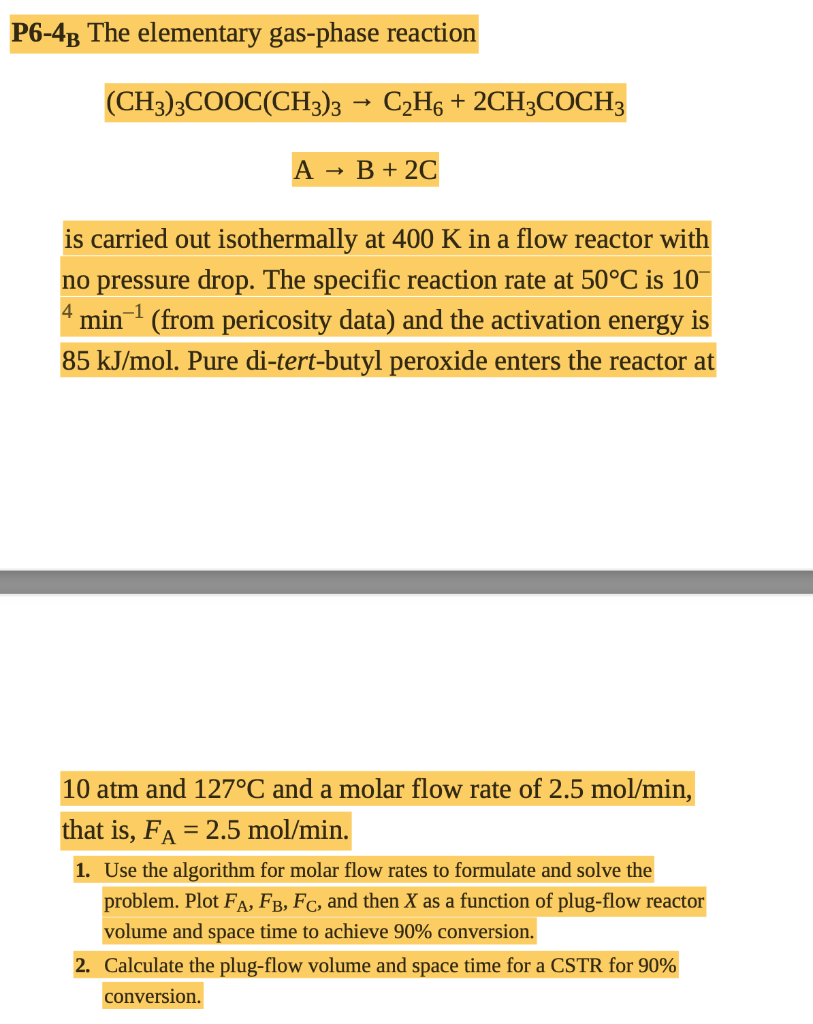 Solved P6−4B The Elementary Gas-phase Reaction | Chegg.com