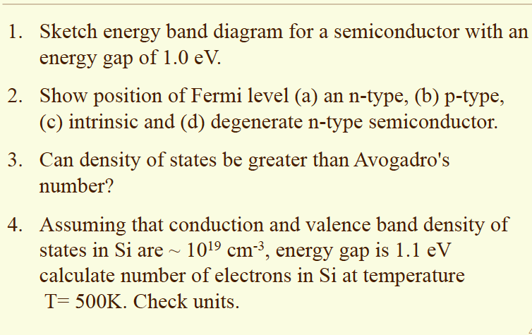 Solved 1. Sketch energy band diagram for a semiconductor | Chegg.com