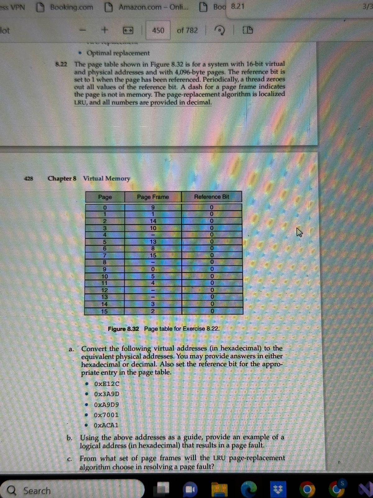 Solved 8.22 The page table shown in Figure 8.32 is for a | Chegg.com