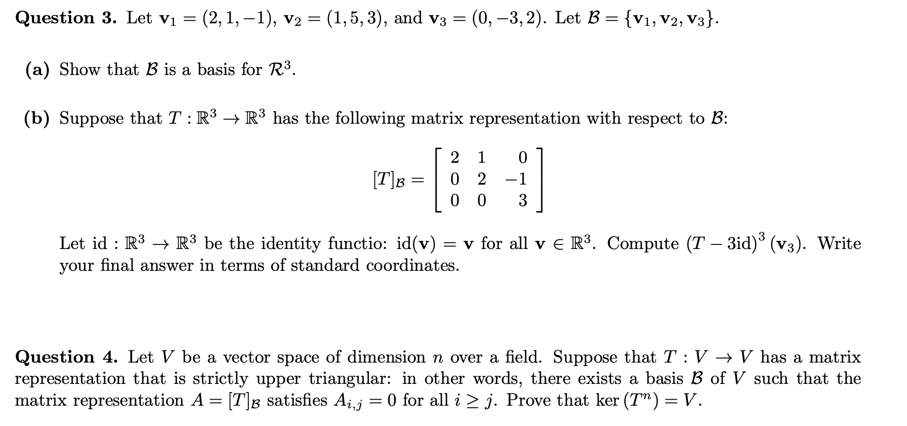 Solved Question 3. Let v1 = (2,1,-1), v2 = (1,5,3), and V3 = | Chegg.com