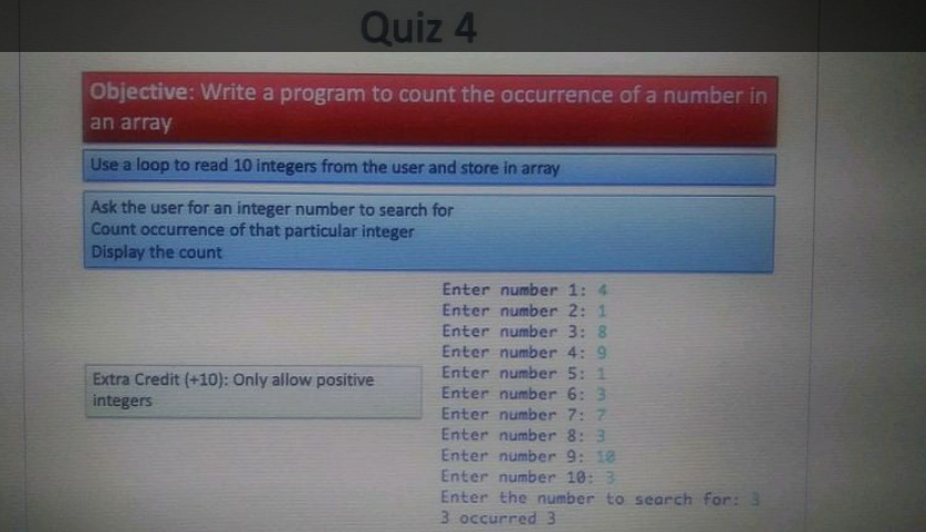 Solved Quiz 4 Objective: Write a program to count the | Chegg.com