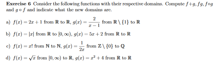 Solved Exercise 6 Consider the following functions with | Chegg.com