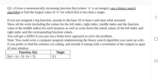 Solved 03.) Given a monotonically increasing function f(n) | Chegg.com