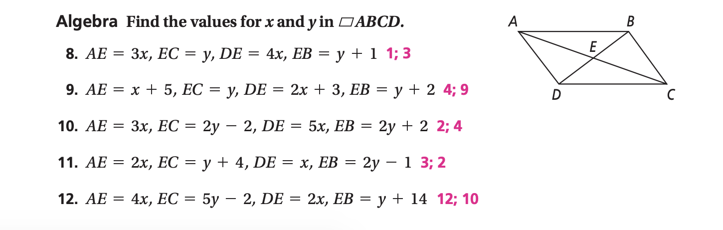 Solved Algebra Find The Values For X And Y In Abcd A E 8 Chegg Com