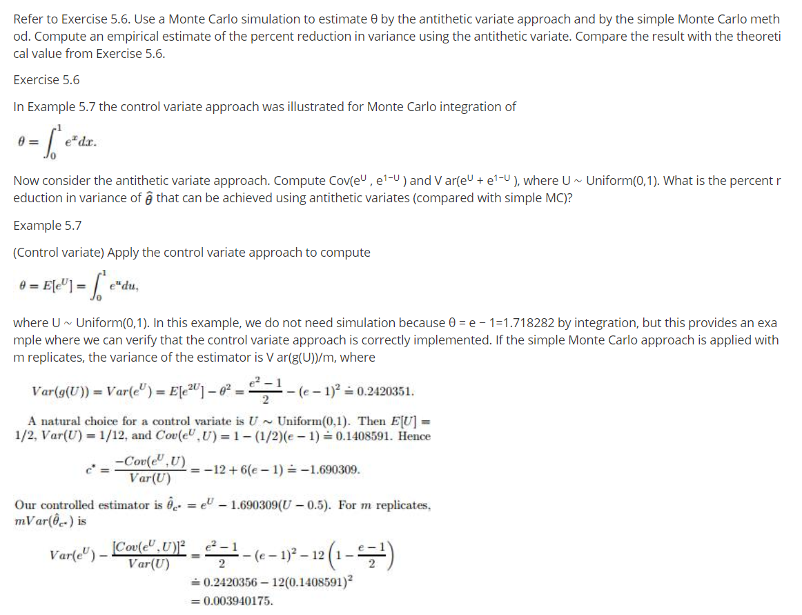 Refer to Exercise 5.6. Use a Monte Carlo simulation | Chegg.com