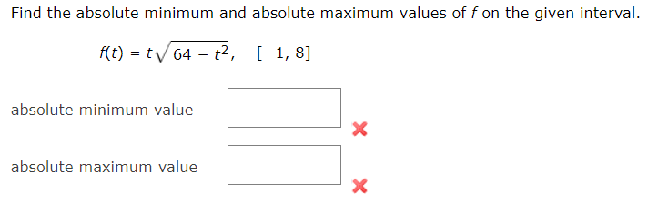 Solved Find the absolute minimum and absolute maximum values | Chegg.com