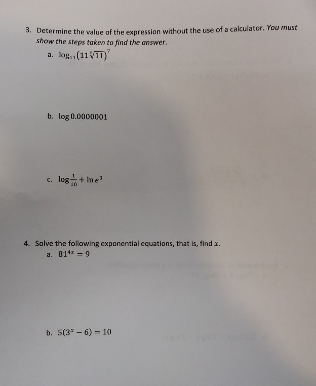 Solved 3. Determine the value of the expression without the | Chegg.com
