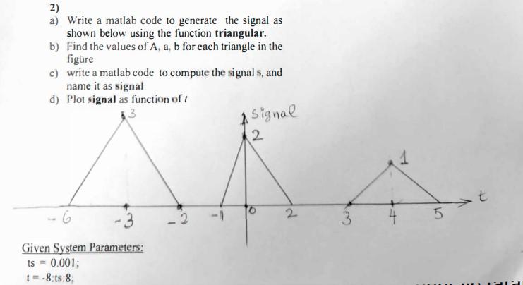 Solved 2) a) Write a matlab code to generate the signal as | Chegg.com