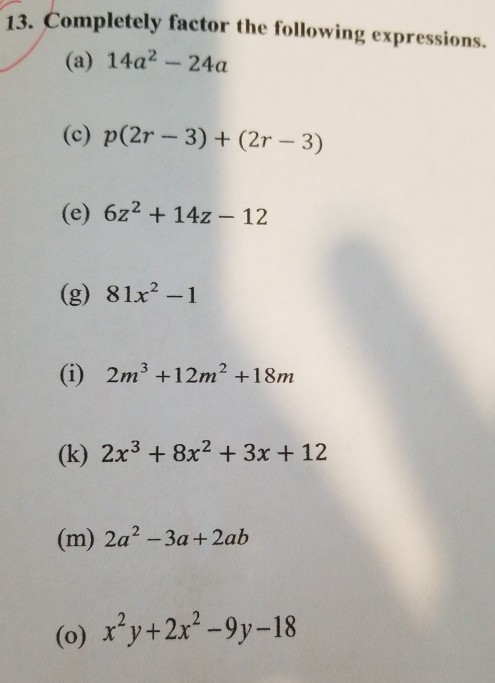 Solved 13. Completely factor the following expressions. (a) | Chegg.com