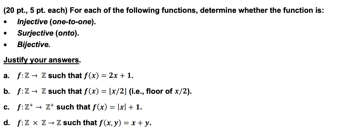 Solved (20 Pt., 5 Pt. Each) For Each Of The Following | Chegg.com