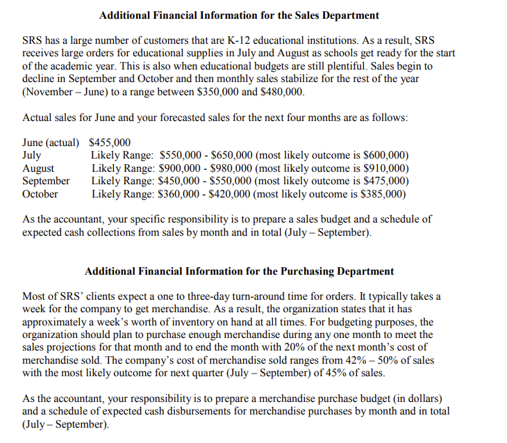 Solved SRS Educational Supply Company provides educational