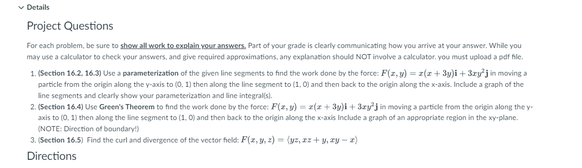 Solved Project Questions For each problem, be sure to show | Chegg.com