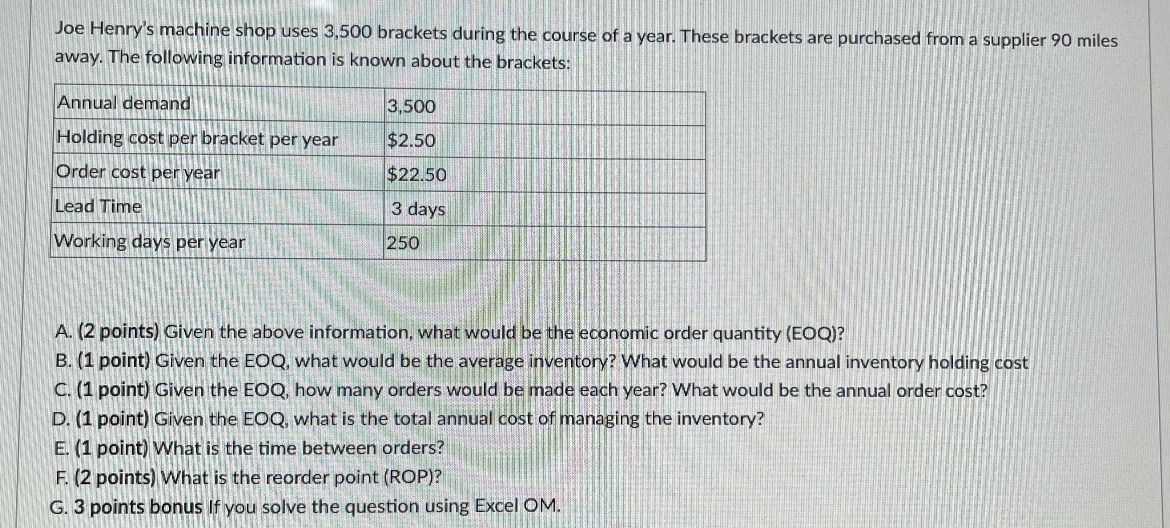 Solved Joe Henry's machine shop uses 3,500 brackets during