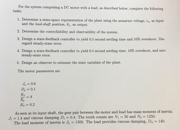 For the system comprising a DC motor with a load, as | Chegg.com