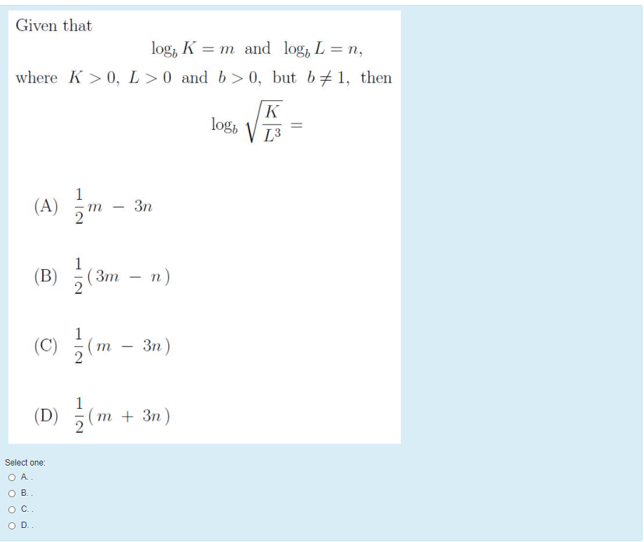 Solved Given That Log K M And Log L N Where K 0 Chegg Com