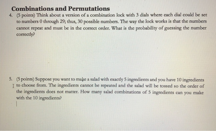 Solved Combinations and Permutations 4. (5 points) Think | Chegg.com