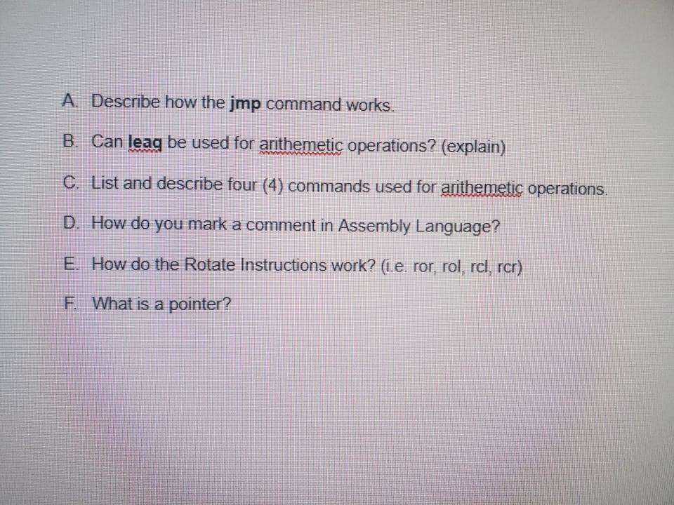 Solved A. Describe how the jmp command works. B. Can leag be | Chegg.com