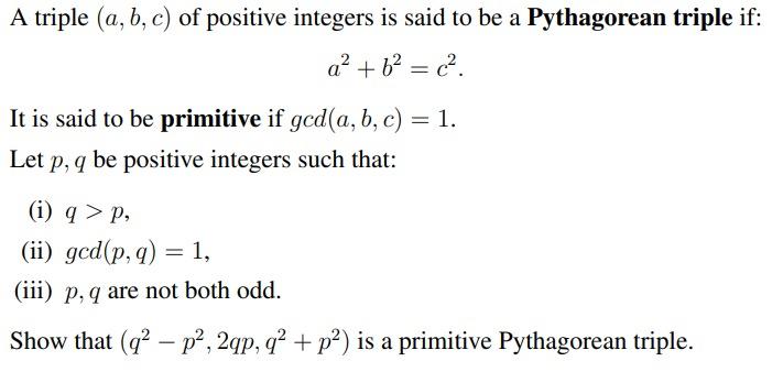 Solved = A Triple (a,b,c) Of Positive Integers Is Said To Be | Chegg.com