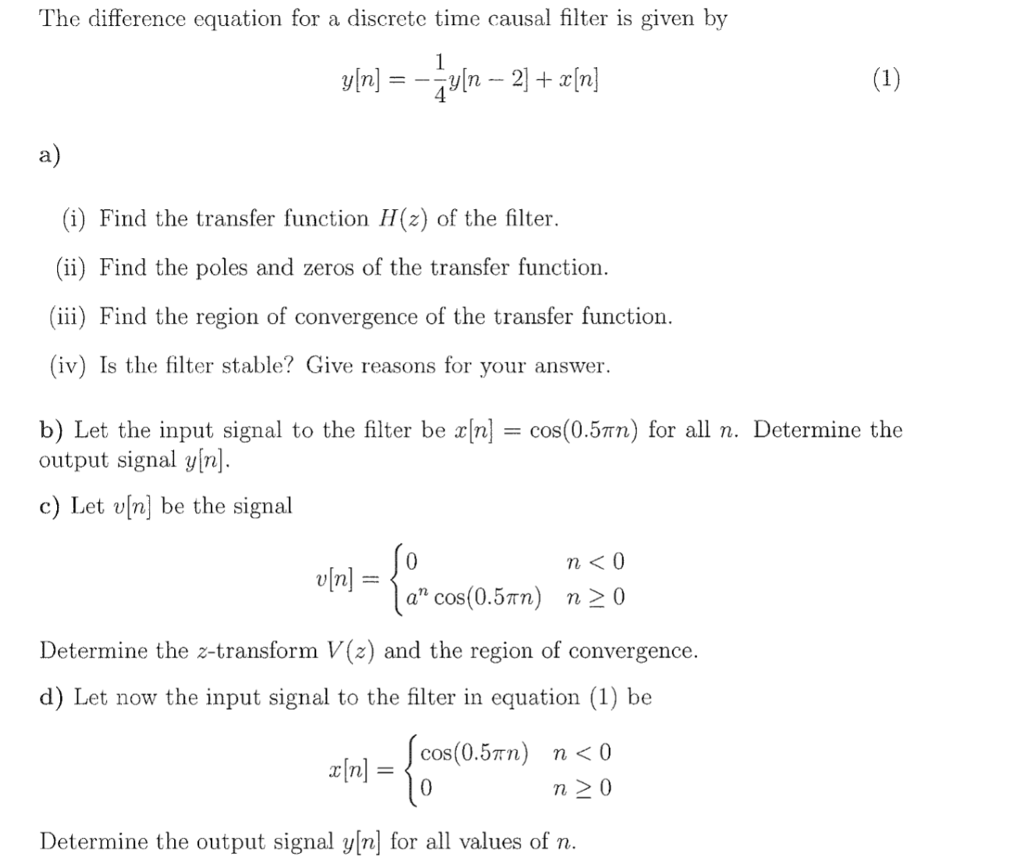 Solved The difference equation for a discretc time causal | Chegg.com