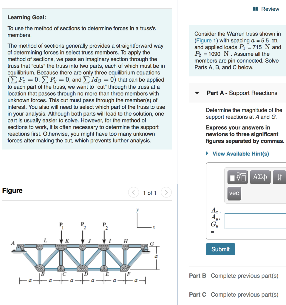 Solved I Review Learning Goal: To Use The Method Of Sections | Chegg.com