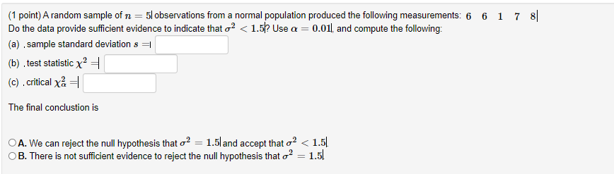 Solved (1 point) A random sample of n = 5l observations from | Chegg.com