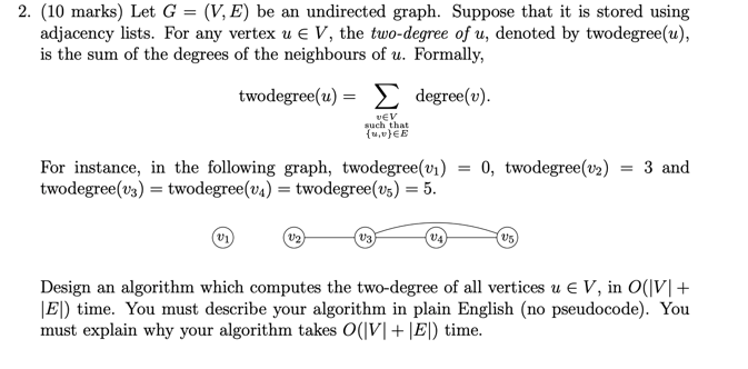 Solved 2 10 Marks Let G V E Be An Undirected Graph Chegg Com