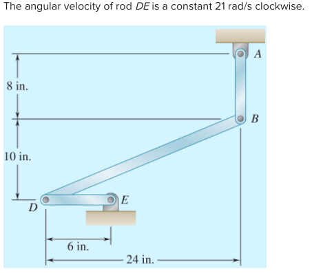 Solved The angular velocity of rod DE is a constant 21 rad/s | Chegg.com