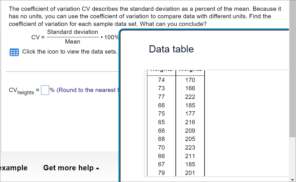 Solved The coefficient of variation CV describes the | Chegg.com