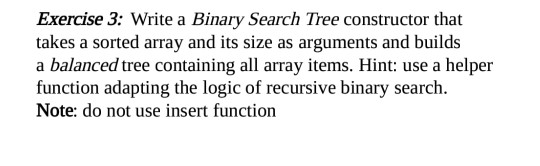 Solved Exercise 3: Write a Binary Search Tree constructor | Chegg.com