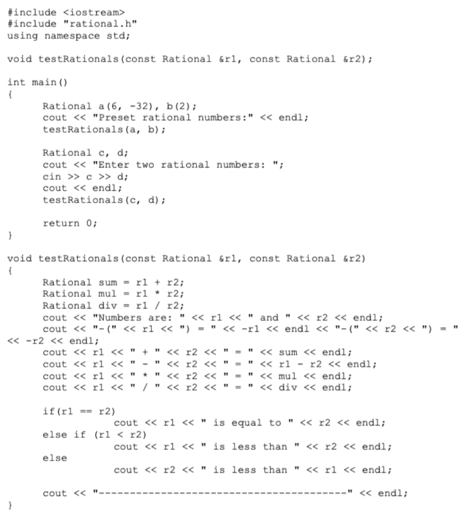 Variables C Rational Solved Define a class for rational numbers. You should | Chegg.com
