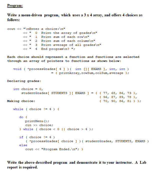 Solved Program: Write a menu-driven program, which uses a 3 | Chegg.com