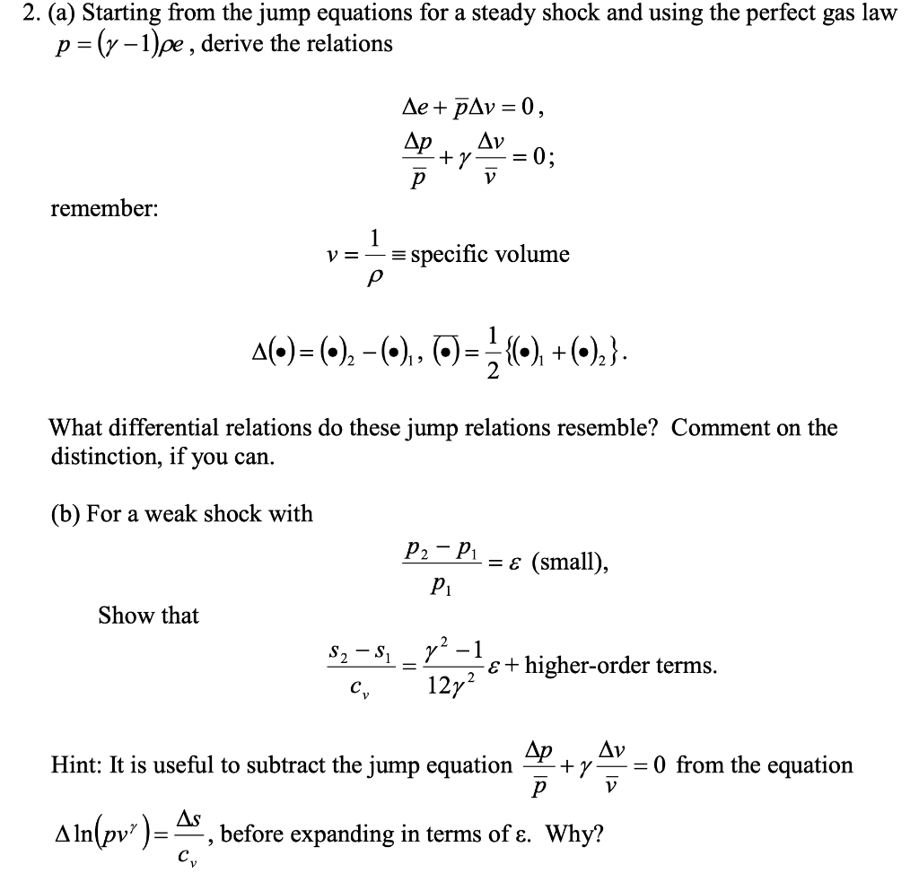 Solved 2. (a) Starting from the jump equations for a steady | Chegg.com