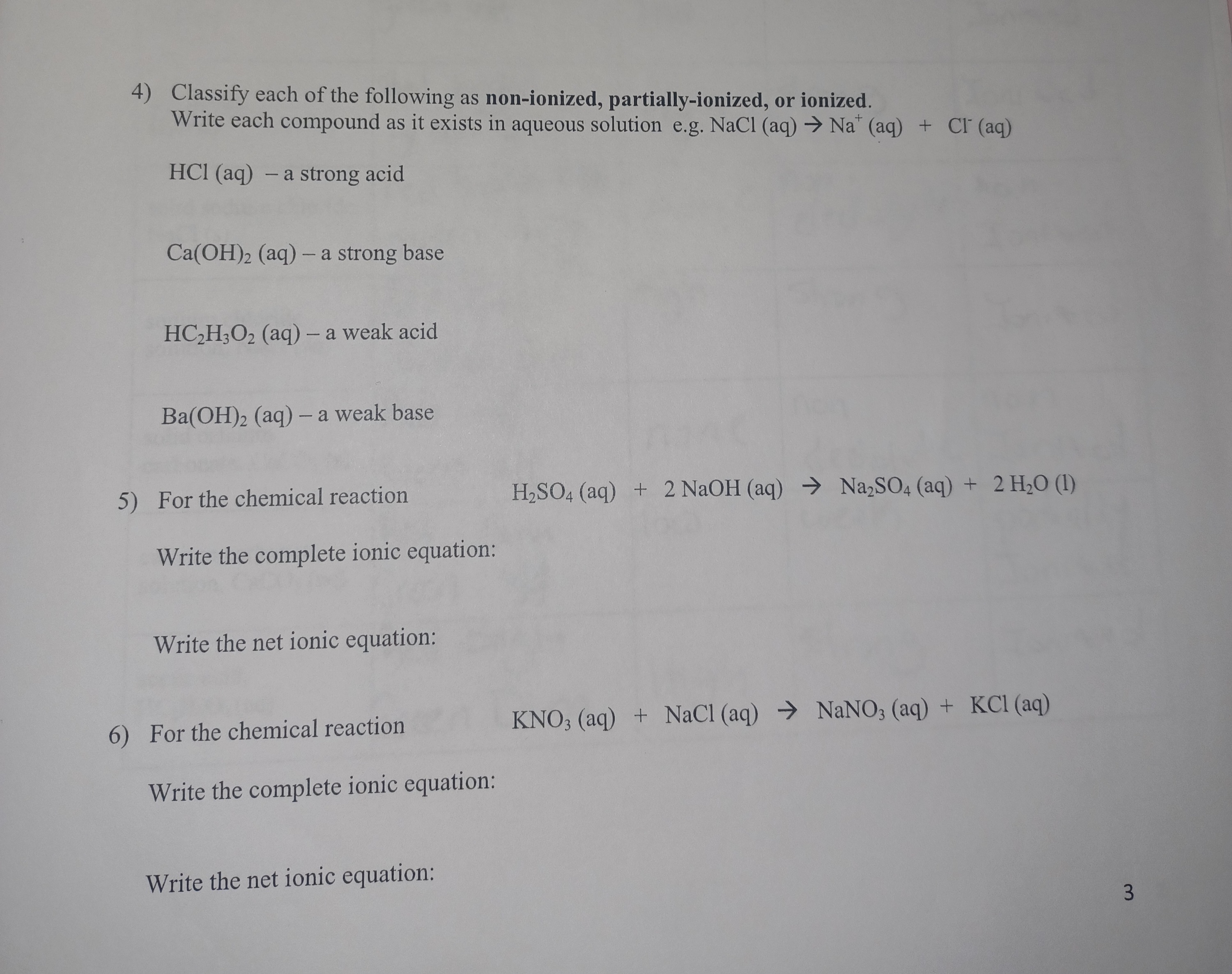 Solved 4) Classify each of the following as non-ionized, | Chegg.com