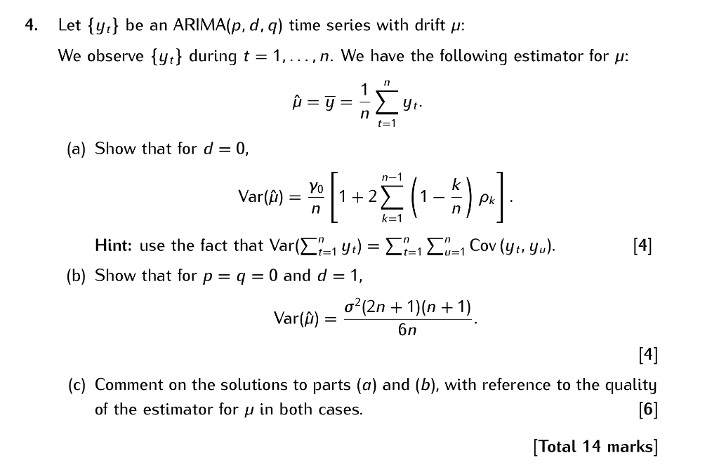 4 Let Yt Be An Arima P D Q Time Series With D Chegg Com