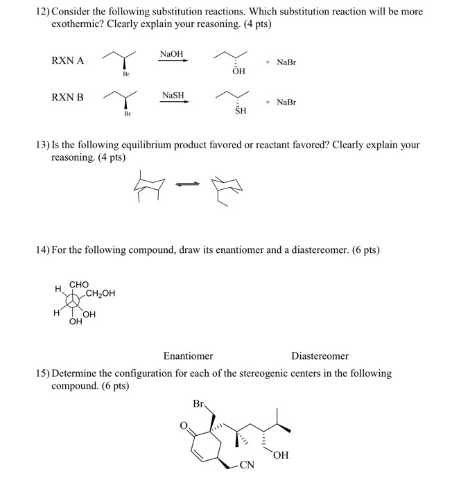 Solved 12) Consider the following substitution reactions. | Chegg.com