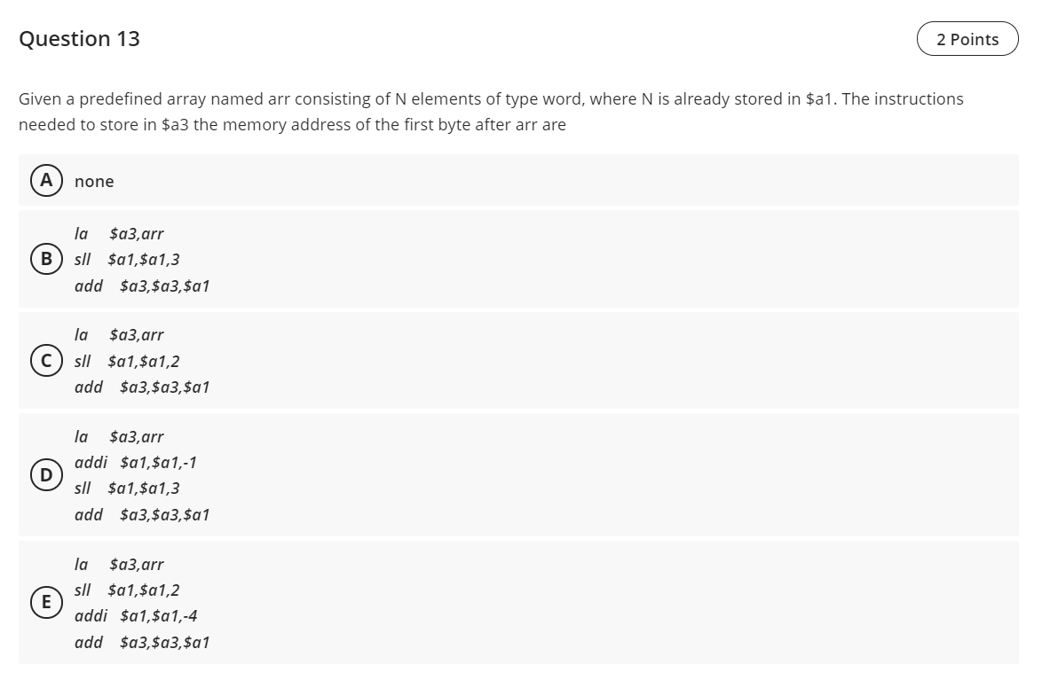 Solved Question 13 2 Points Given a predefined array named | Chegg.com
