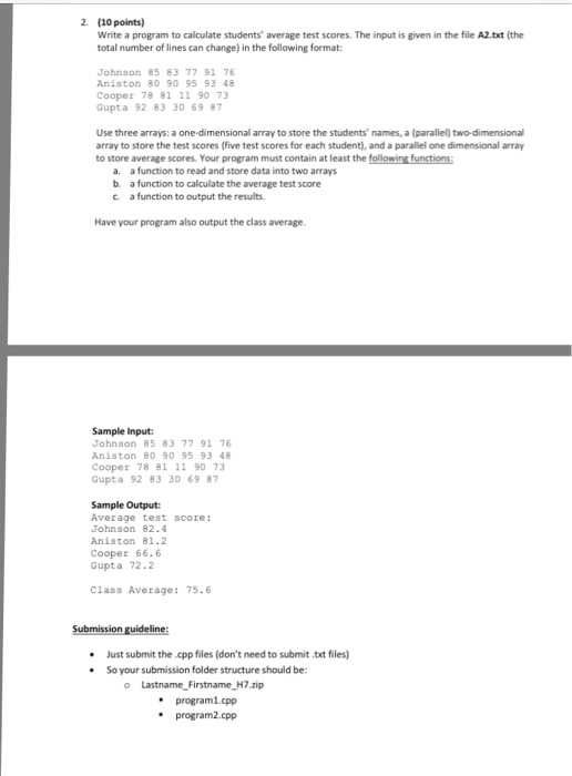 Solved Write a program to calculate students' average test | Chegg.com