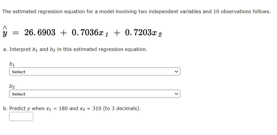 Solved The estimated regression equation for a model | Chegg.com