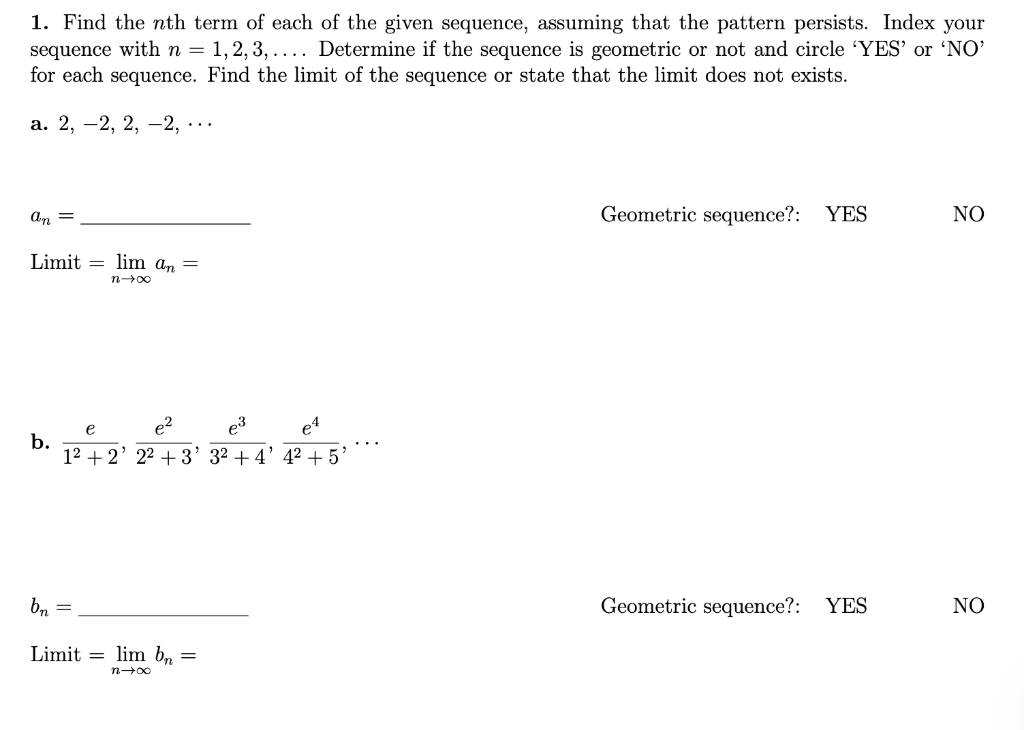 Solved 1. Find the nth term of each of the given sequence, | Chegg.com