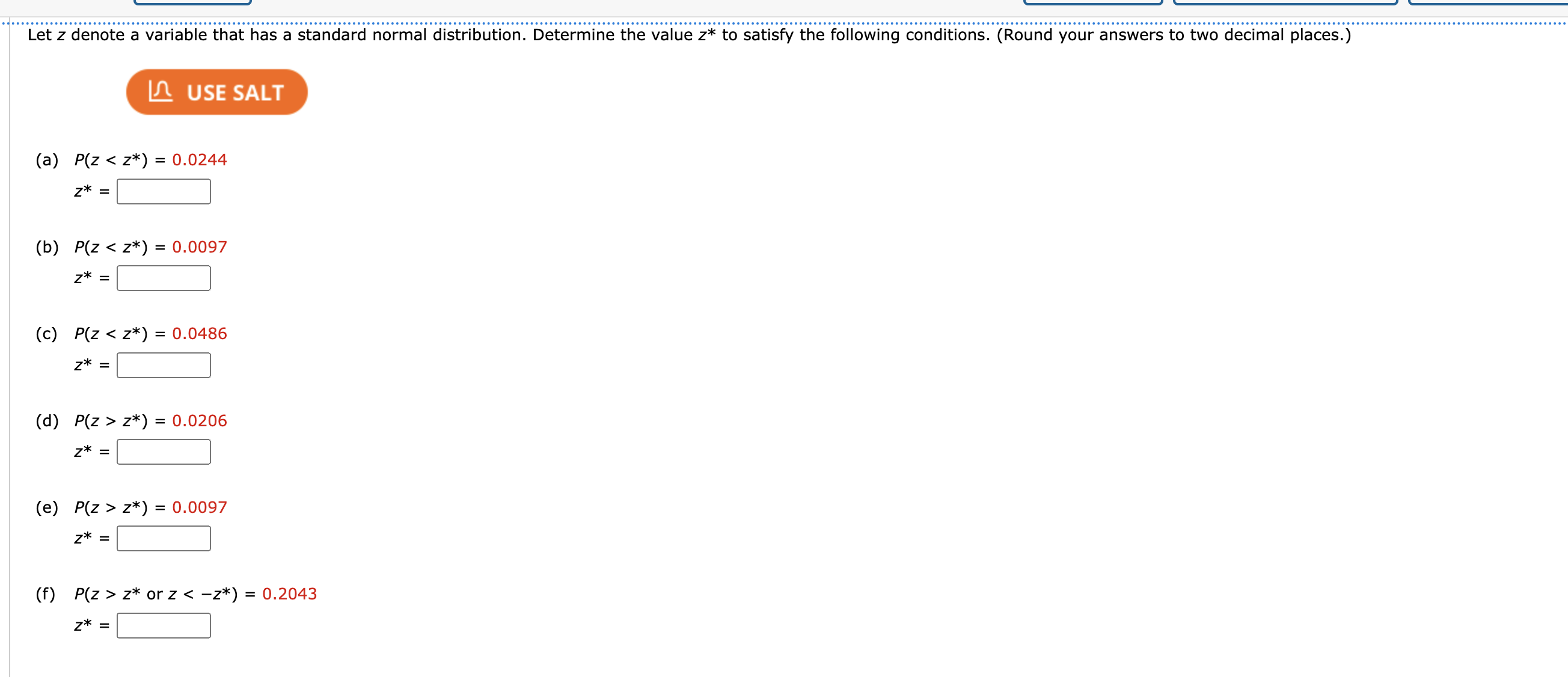 Solved (a)P(z>z**)=0.0206z**=P(z>z**)=0.0097z**={:[P(z>z** o | Chegg.com