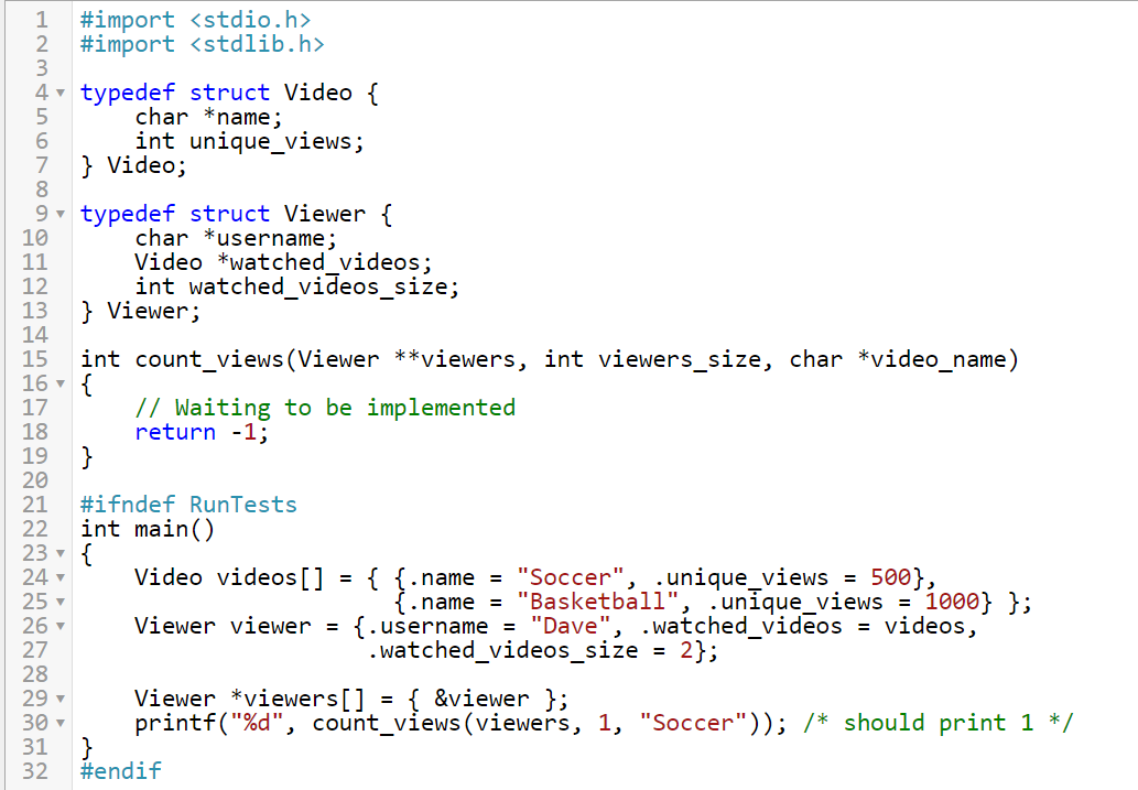 Solved Implement the count_views function. It accepts an | Chegg.com