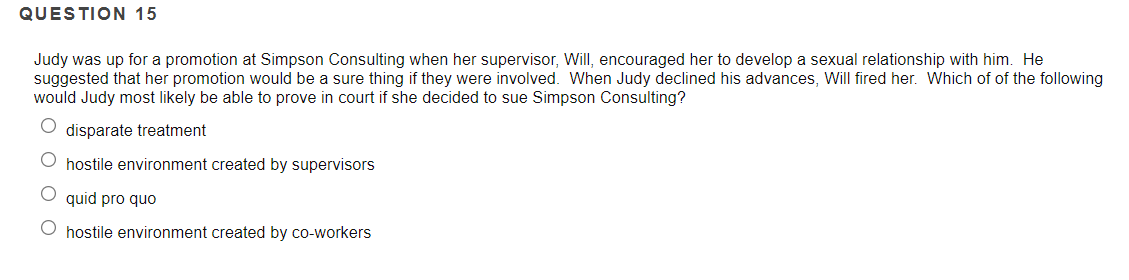 Solved QUESTION 15 Judy was up for a promotion at Simpson | Chegg.com