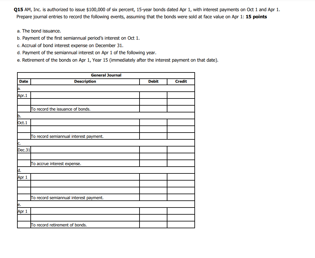 Solved Q15 AM, Inc. is authorized to issue $100,000 of six | Chegg.com