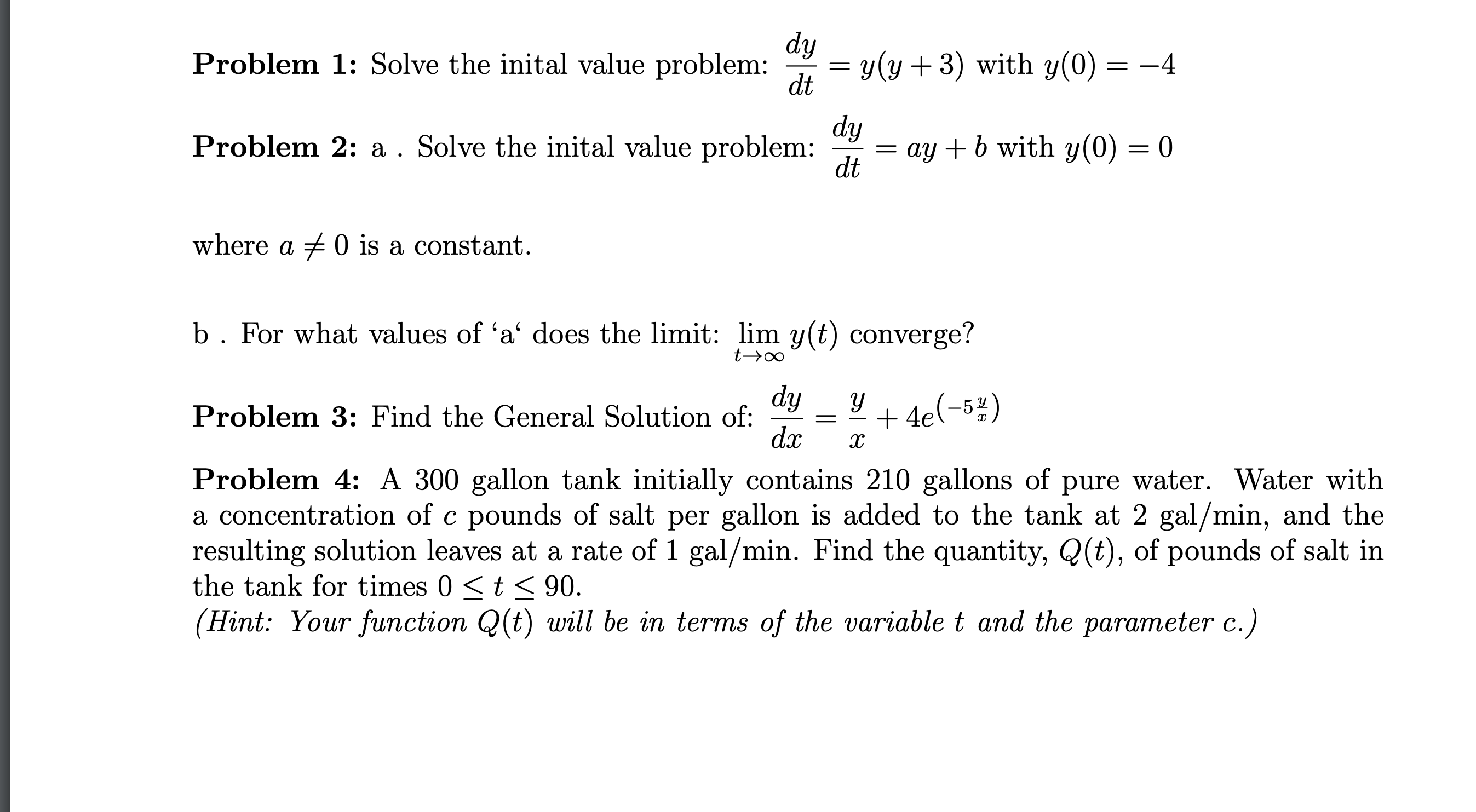 Solved Problem 1: Solve the inital value problem: | Chegg.com