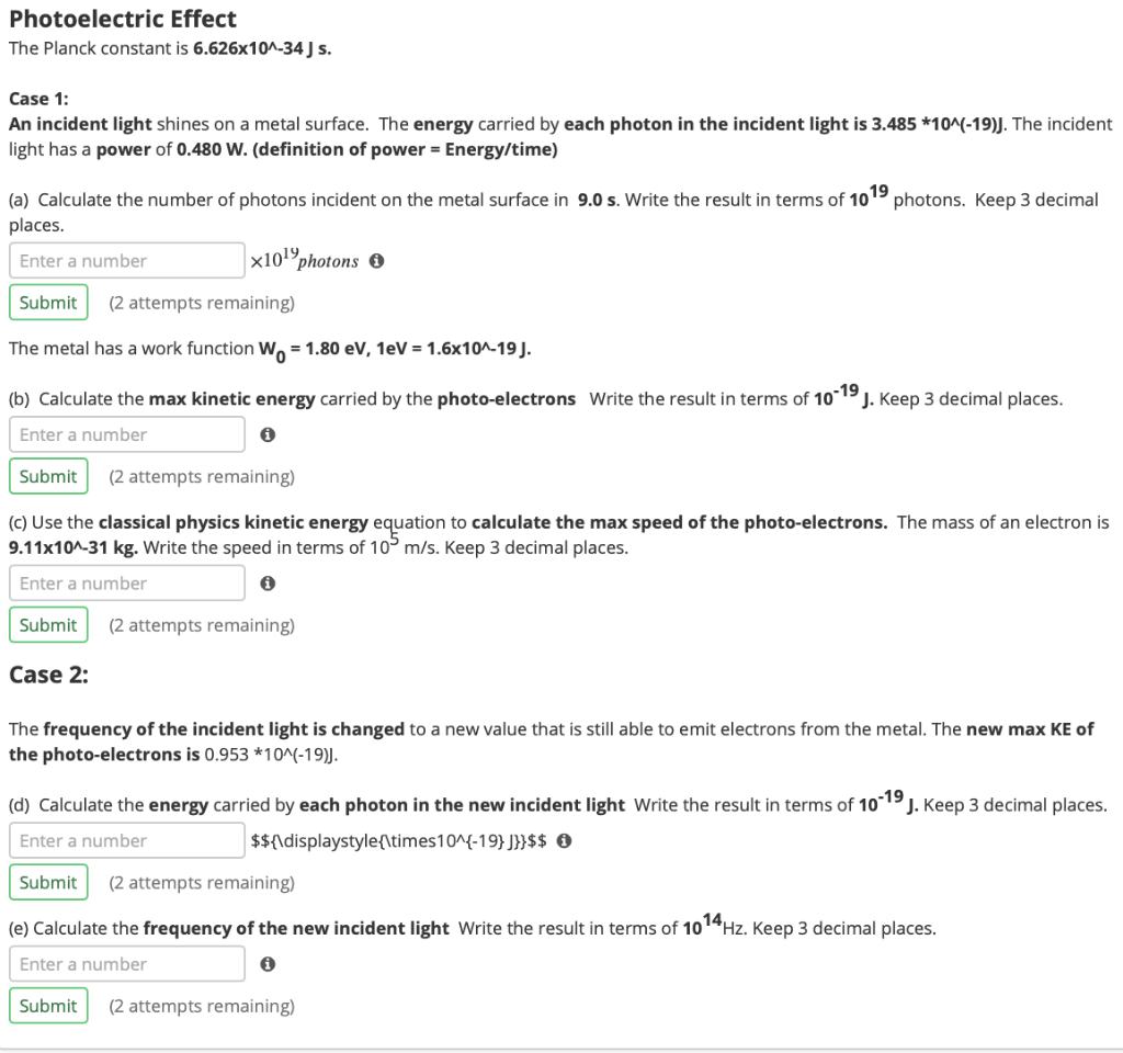 Solved Photoelectric Effect The Planck constant is | Chegg.com