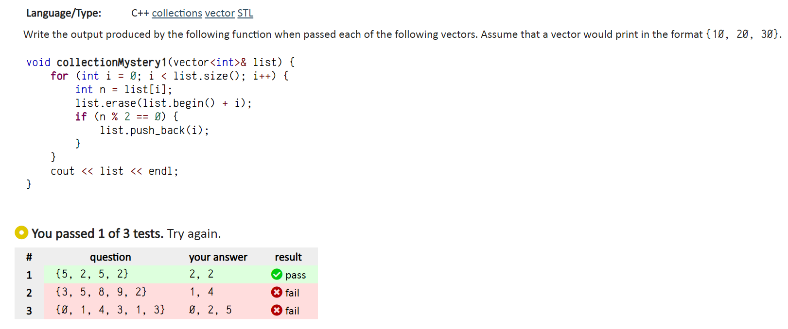Solved Language/Type: C++ collections vector STL Write the | Chegg.com