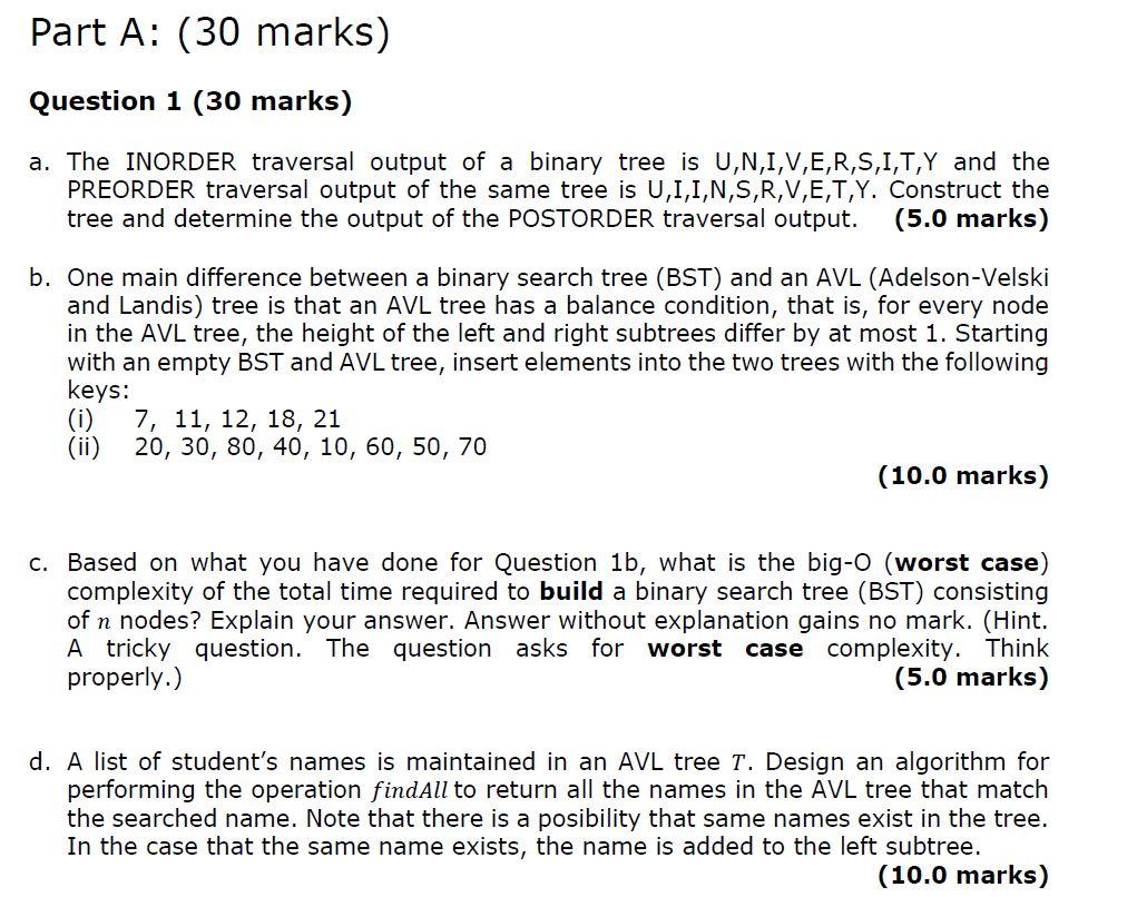 Solved Part A 30 Marks Question 1 30 Marks A The In Chegg Com