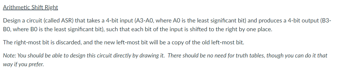Solved Arithmetic Shift Right Design a circuit (called ASR) | Chegg.com
